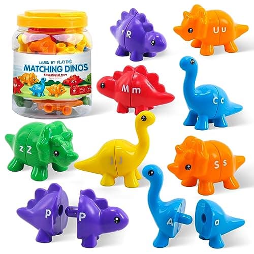 Montessori Learning Toys for Toddlers 1-3, Matching Letters Fine Motor Toy, Double-Sided 26 PCS ABC Dinosaur Alphabet Games for Kids Ages 3-5,...