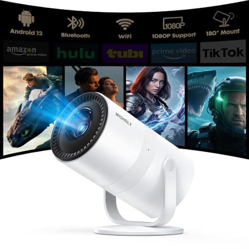 Mini projecteur WISHOLY 1080P avec WiFi 6 et Bluetooth [application intégrée et mise au point électrique] Projecteur extérieur portable, film à courte focale rotatif à 180°...