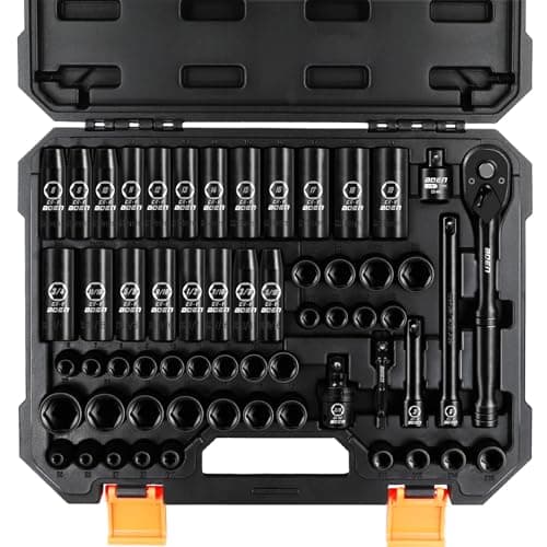 3/8" Drive Impact Socket Set, 59-Piece Standard SAE (5/16 to 3/4 inch) and Metric (6-22mm), Include 9-Piece E-Torx Socket Set (E5-E16) 丨Ratchet...