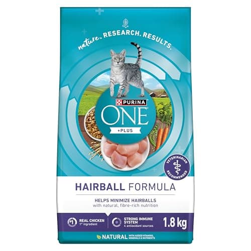 Purina ONE +Plus Croquettes pour Chats, Formule Boules de Poils Poulet - Sac de 1,8 kg
