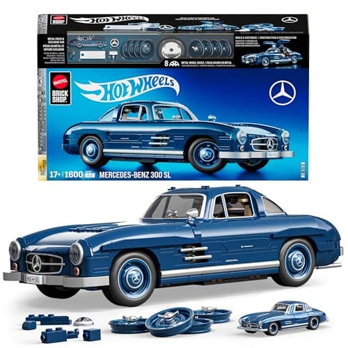 Mattel Brick Shop Hot Wheels Premium Series Ensemble de construction Mercedes-Benz 300 SL avec 1600 pièces, détails réalistes et pièces métalliques, collectionneurs adultes