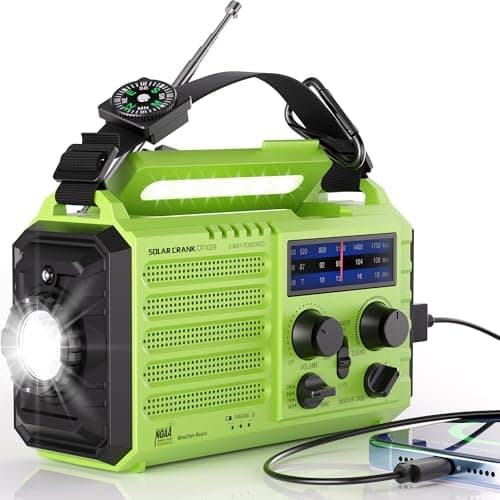 Emergency Weather Radio, Hand Crank Solar Powered 5000mAh/18500mWh AM/FM/SW Radio, NOAA Certified, Phone Charger, Flashlight/Reading Lamp, Compass,...