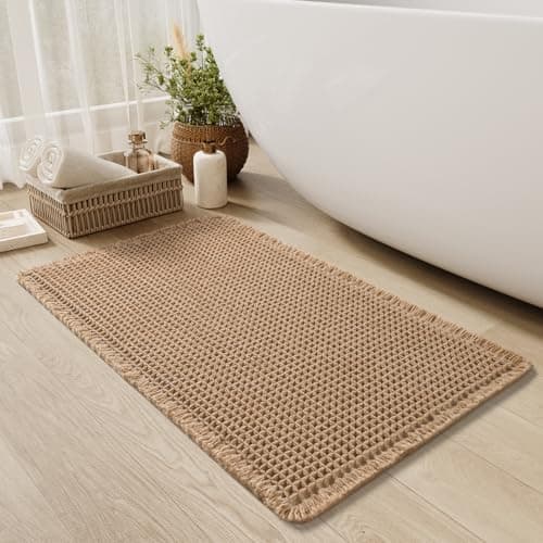 Upgraded Waffle Bath Mat Non Slip Super Absorbent Quick Dry Bath Mats for Bathroom Floor Machine Washable Bathroom Mat Ultra Soft Boho Bathroom...