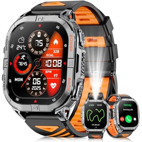 Military Smart Watch for Men, Rugged GPS Watch with LED Flashlight Compass, 2.13" AMOLED Smart Watches(Answer/Dial Calls), 3ATM Waterproof Fitness...