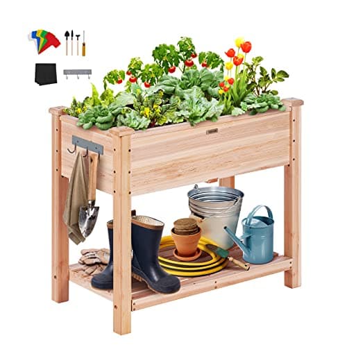VEVOR Raised Garden Bed, 33.9 x 18.1 x 30 inch Wooden Planter Box, Elevated Outdoor Planting Boxes with Legs, for Growing Flowers/Vegetables/Herbs...