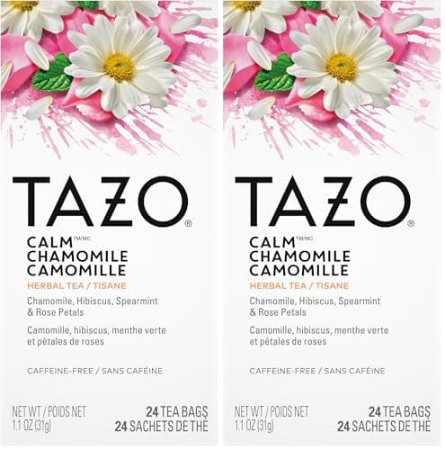 TAZO Calm Chamomile Herbal Tea Bags - 20 Count (Pack of 2), Caffeine Free, Relaxing, Soothing, Calming, Floral, Natural, Bedtime