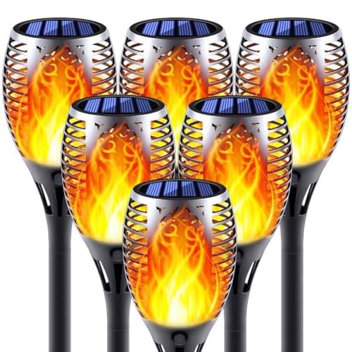 Permande Solar Torch Light with Flickering Flame, 6 Pack Dancing Flame Torches for Patio, Auto On/Off Dust to Dawn Waterproof Outdoor Solar Lights...