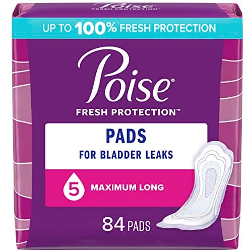 Poise Incontinence Pads for Women, Maximum Absorbency, Long, 84 Count (2 Packs of 42) (Packaging May Vary)