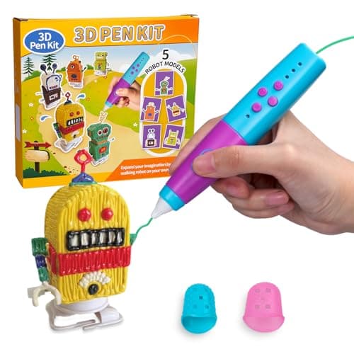 Kretrum 3D Pen for Kids Low Temperature 3D Printing Pen Kit with Robot Stencils Robot Base Finger Protectors 1.75mm PCL Filament etc. 3D Pen Best...