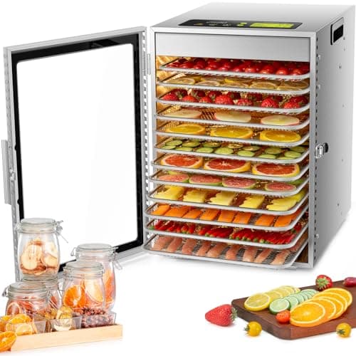 Machine de déshydratation alimentaire Kwasyo, 12 plateaux TOUT en acier inoxydable, séchage efficace à 360° à double ventilateur, minuterie réglable sur 24 heures et température de 30 ℃ à 90 ℃...