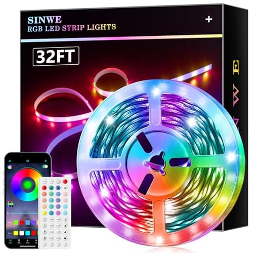 Bande lumineuse LED pour chambre à coucher, lumières LED pour chambre à coucher Bande lumineuse LED à couleur changeante de synchronisation de musique de 32,8 pieds avec télécommande et contrôle par application Bande RVB pour...