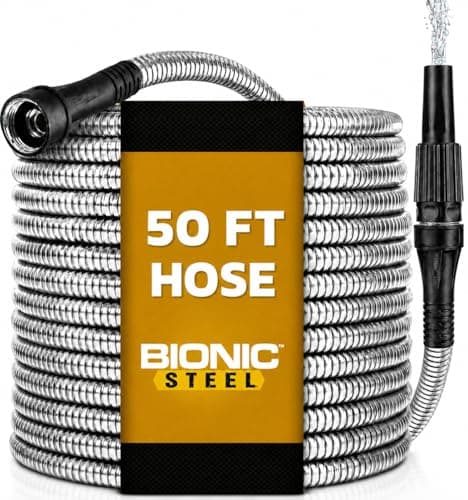 Bionic Steel Metal Garden Hose 50ft, Rust Proof 304 Stainless Steel Water Hose with Aluminum Fittings, Flexible & Heavy Duty Hose, Lightweight,...