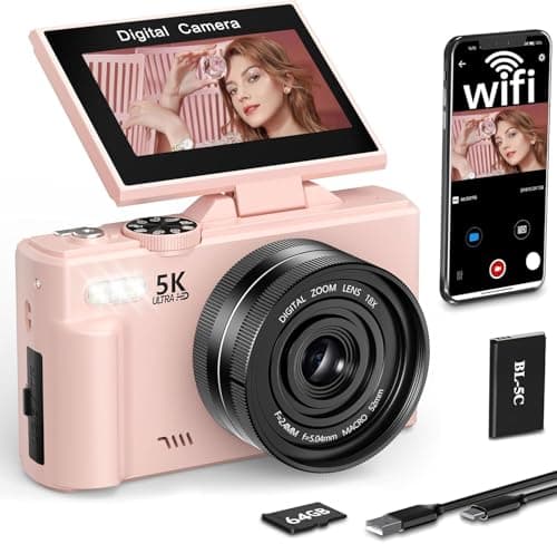 Appareil photo numérique Yatao, appareils photo 5K 75MP pour la photographie avec WiFi et carte TF 64 Go, appareil photo Autofoucs Vlogging pour YouTube avec écran rabattable à 180°,...