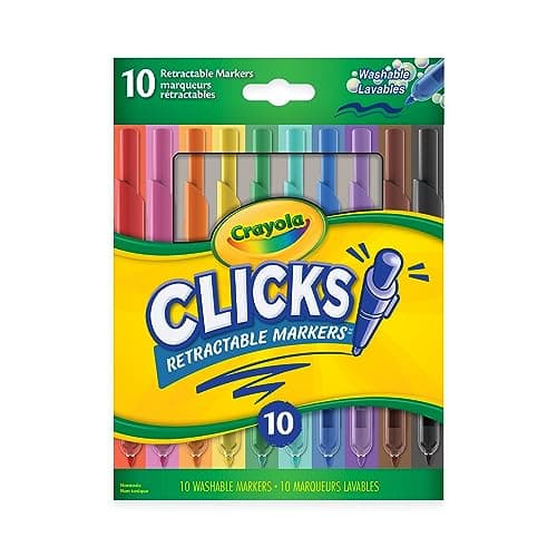Crayola Clicks Retractable Tip Markers (10ct), Washable Cone Tip Art Marker Set, Cute Aesthetic School Supplies, Classroom Must Haves, Ages 3+