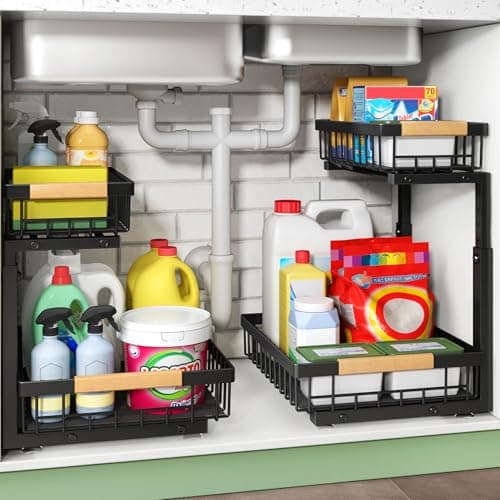 Organisateur sous l'évier, 2 paquets d'organisateurs et de rangement sous l'évier à 2 niveaux, étagère de rangement coulissante pour armoire, tiroir coulissant en métal pour...