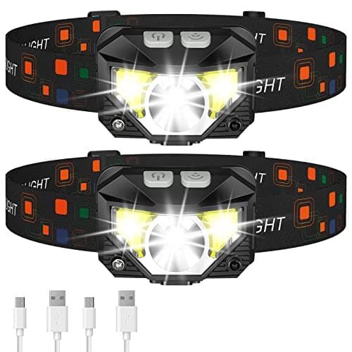 LHKNL Headlamp Flashlight, 1200 Lumen Ultra-Light Bright LED Rechargeable Headlight with White Red Light,2-Pack Waterproof Motion Sensor Head...