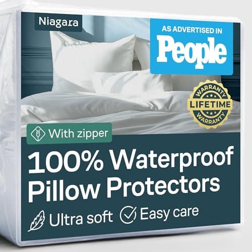 Niagara 4 Pack Waterproof Pillow Protectors Queen 20x30 Inches Smooth Zipper Premium Encasement Covers Quiet Cases Set White