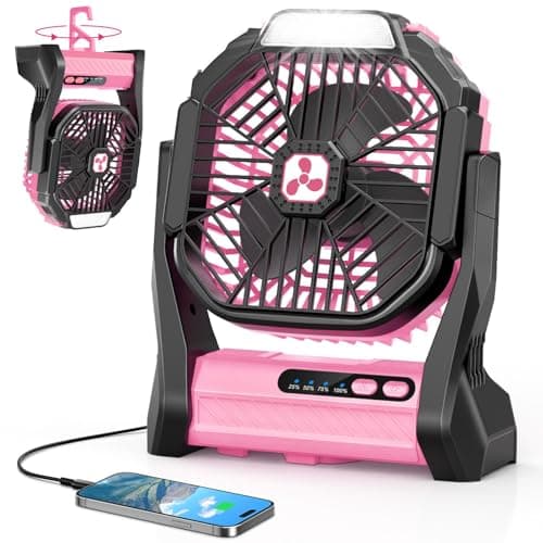 Camping Fan with LED Light, 20000mAh Rechargeable Battery Powered Fan, Cordless Portable Fan with 360°Hook for Tent Hanging Power Outage Travel