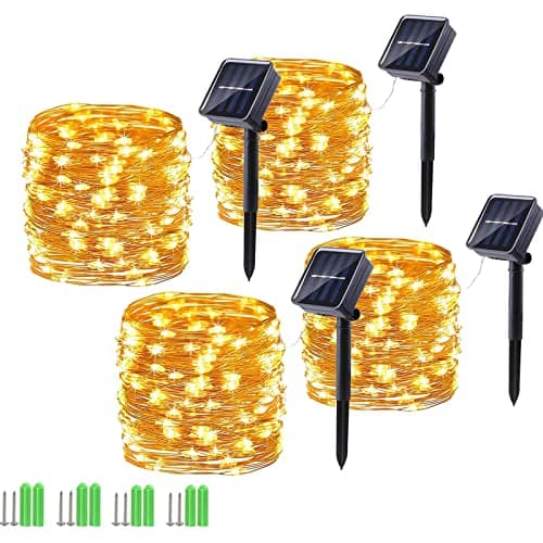 Guirlande lumineuse solaire d'extérieur, paquet de 4 au total, 220 pieds, 600 LED, guirlande lumineuse solaire, 8 modes, fil de cuivre étanche, lumière à énergie solaire pour patio, arbre, jardin...