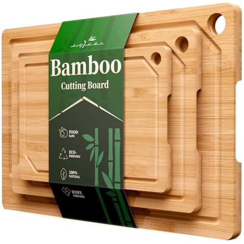 Ensemble de planches à découper Kitsure - Planches à découper en bambou laminé croisé pour la cuisine avec rainures à jus et poignées intégrées, gadgets de cuisine idéaux pour...