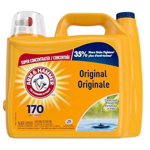 Détergent à lessive liquide Arm & Hammer, super concentré, parfum frais et propre, 170 brassées, 5,03 L – Élimination puissante des odeurs et fraîcheur longue durée