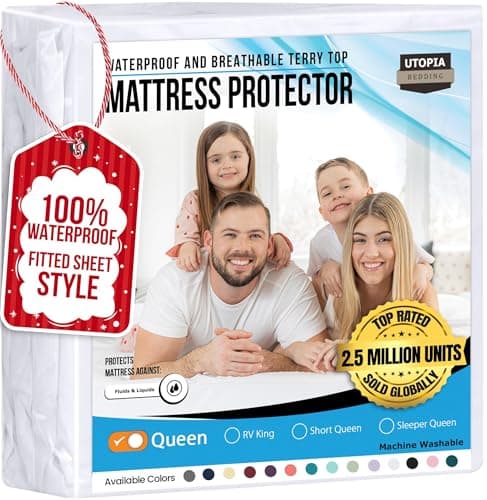 Utopia Bedding Waterproof Mattress Protector Queen Size, Premium Terry Mattress Cover 200 GSM, Breathable, Fitted Style with Stretchable Pockets...