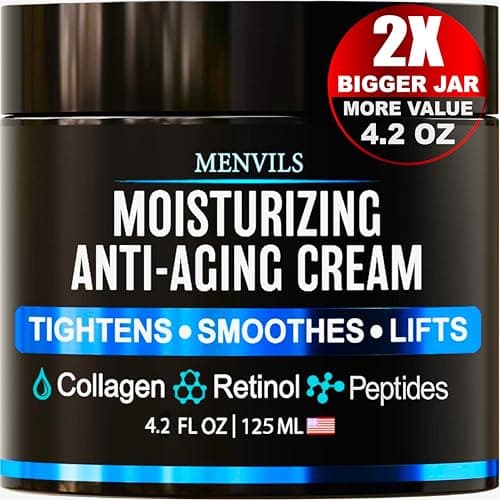 Mens Face Moisturizer Cream - Anti Aging & Wrinkle for Men with Collagen, Peptides, Jojoba Oil, Vitamins E - Face Lotion - Age Facial Skin Care -...