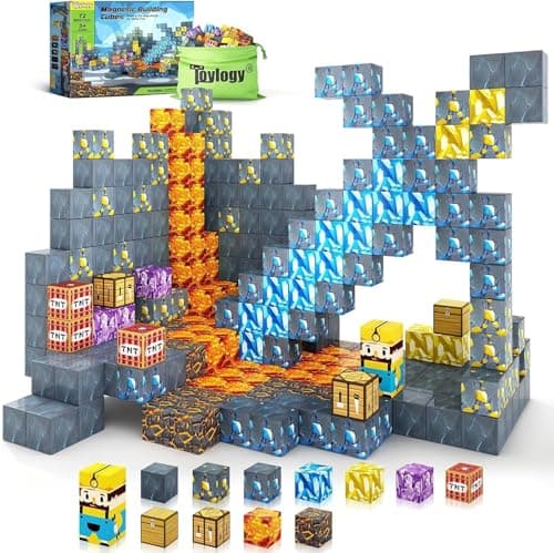 Magnetic Blocks-Build Mine Magnet World Sword Edition Mine Caverns Magnetic Tiles Toddler Toys for 3+ Year Old Boys Girls, Magnet Sensory...