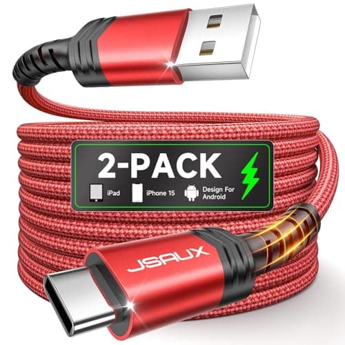 Câble JSAUX USB C, [paquet de 2, 6,6 pieds] câble de type C 3,1 A charge rapide, cordon tressé USB vers USB C compatible avec iPhone 17 Pro Max/iPhone séries 16 et 15,...
