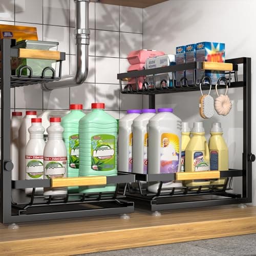 Sevenblue 2 Pack Under Sink Organizer, Height Adjustable 2 Tier Under Sink Organizer Kitchen, Multi-Purpose Storage Shelf for Kitchen Bathroom...