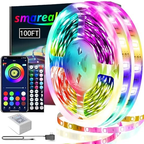 smareal Led Lights 100ft（2Rools of 50ft）, Smart APP Control Music Sync Led Strip Lights RGB Color Changing Led Lights Strips with Remote Led Lights...