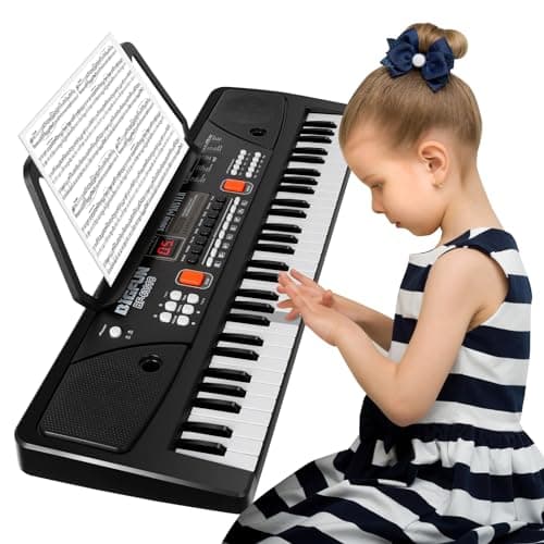 M SANMERSEN Kids Piano, Keyboard Piano 61 Keys Pianos Keyboards with LED Display Microphone Dual Speakers AUX-in Jack Music Book Bracket Piano Toys...