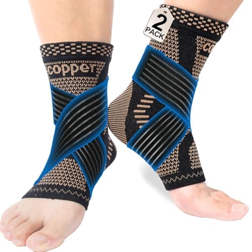 LISEPWU Lot de 2 attelles de cheville en cuivre – Manchon de soutien de cheville avec sangles réglables pour hommes et femmes – Soulagement de la douleur au pied, récupération des entorses et d'Achille...