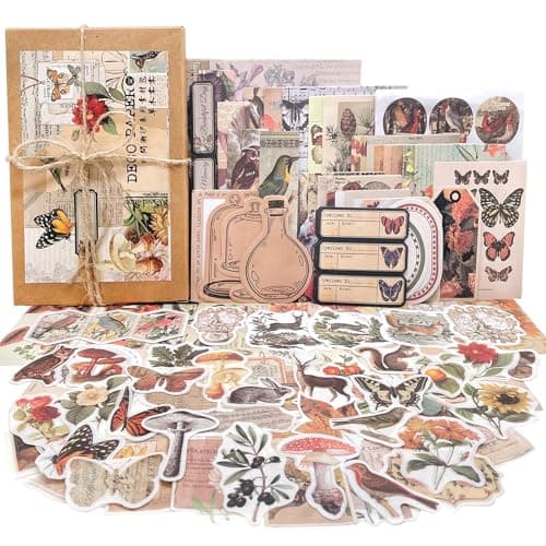 Kit de scrapbooking vintage 200 pièces – Papier de découpage, autocollants pour journaux, planificateurs et travaux manuels – Fournitures de collage esthétique, Nature