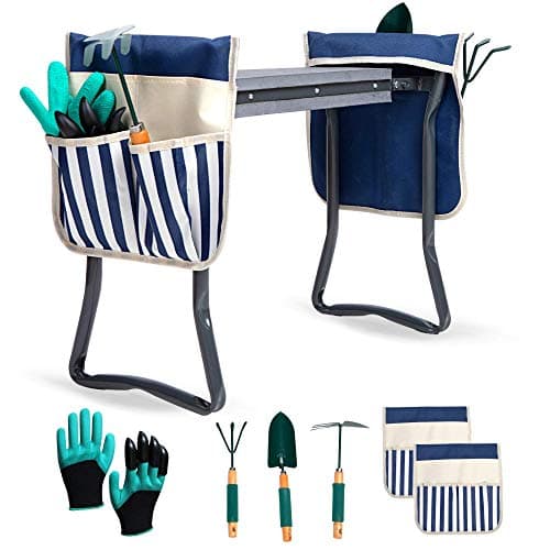 Genouillère et siège de jardin robustes HFGrey - Tabouret de jardin pliant en mousse Eva - Tabouret de jardinage + 2 pochettes à outils - Banc de jardinage avec...