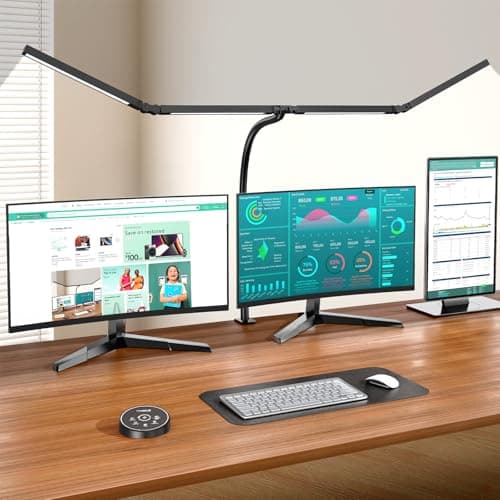 Led Desk Lamps for Home Office - Eye Caring Architect Lamp with Clamp, Double Head Computer Monitor Work Desk Light with Remote Control: 24W...