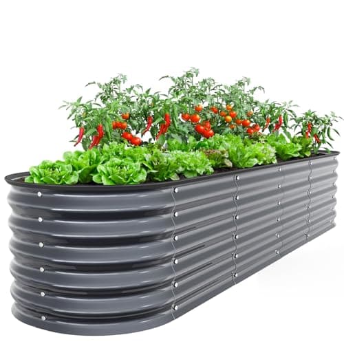 Ohuhu Lit de jardin surélevé en métal 9-en-1, 8x2x1.5 FT Boîte de jardinière galvanisée réglable Boîtes de jardin surélevées ovales extérieures extérieures Jardinières de jardinage...