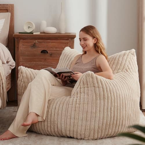 Achicsofar Fauteuils poire géants, grand fauteuil poire confortable et pelucheux avec rembourrage, grand fauteuil pouf en fausse fourrure pour chambre à coucher, salon, lecture...
