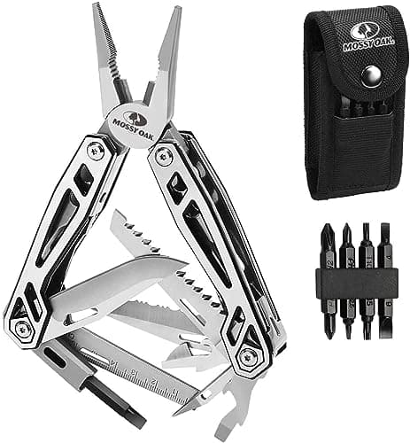 MOSSY OAK 21-in-1 Multitool, Premium Stainless Steel Multi Tool Pocket Knife, Screwdriver Sleeve with 4Pcs Alternative Bits, Safe-Locking,...