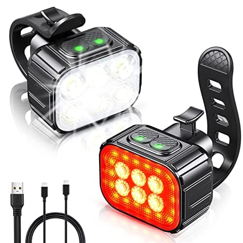 Lampes de vélo Oldowl, ensemble d'éclairage de vélo rechargeable Oldowl USB-C, phare de vélo super lumineux à 6 LED avec faisceau spot et projecteur, étanche IP65, 4X4 + 6X6...