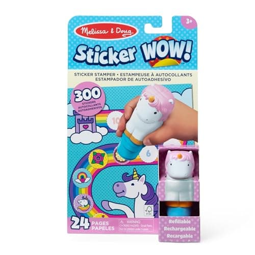 Melissa & Doug Sticker Wow!™ 24-Page Activity Pad and Sticker Stamper, 300 Stickers, Arts and Crafts Fidget Toy Collectible Character – Unicorn -...