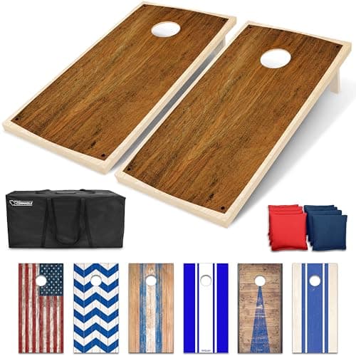 GoSports Ensemble de jeu Cornhole au design artisanal de 4 x 2 pieds – Comprend deux planches de 4 x 2 pieds, 8 poufs et un étui de transport
