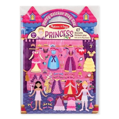 Melissa & Doug Puffy Sticker Play Set – Princesse, 67 autocollants réutilisables avec 2 scènes dépliantes, livre d'activités de mode recollable, voyage sans gâchis...