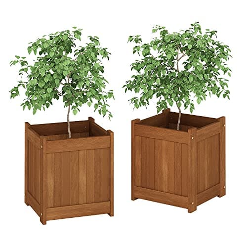 Furinno TIOMAN Lot de 2 jardinières en bois dur, boîte de jardin cubique, en huile de teck, extérieur, intérieur, jardin, terrasse, balcon, naturel