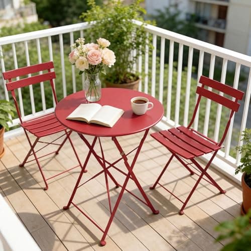 Grand Patio Premium Steel Patio Bistro Set, Folding Outdoor Patio Furniture Sets, 3 Piece Patio Set of Foldable Patio Table and Chairs, Red