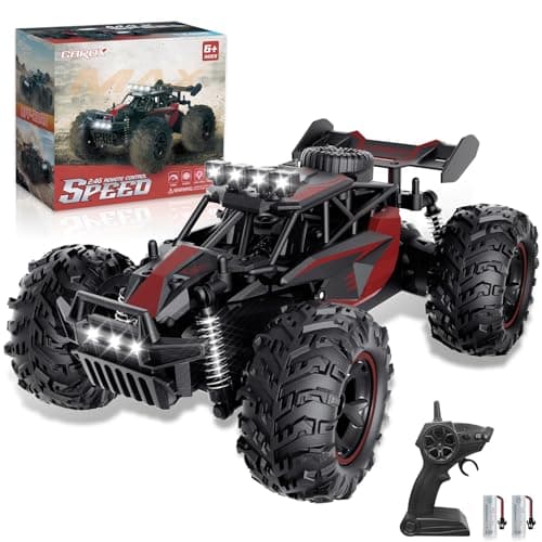 Carox Voiture télécommandée, 2,4 GHz, 25 km/h, voiture RC haute vitesse, camion monstre tout-terrain 1:18 avec lumières LED et batterie rechargeable – pour garçons de 6 ans et plus (ROUGE)