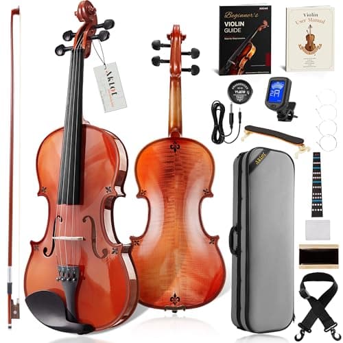 Violon en érable flammé fabriqué à la main AKLOT : violon pleine grandeur, kit de violon acoustique avancé avec archet en ébène, étui en bois massif...