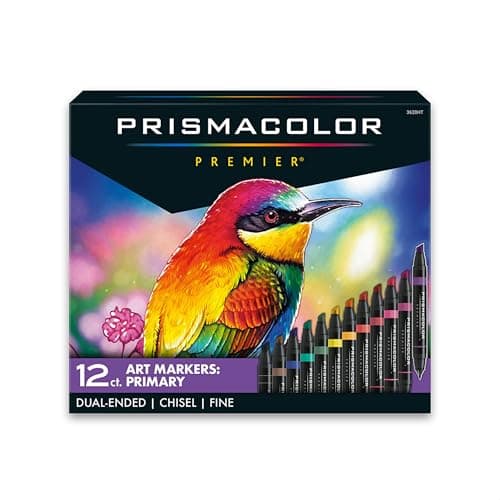 Prismacolor Premier Dual-Ended Art Markers, Chisel Tip and Fine Tip, Primary Colours, 12 Count