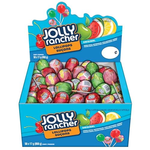 JOLLY RANCHER Assortiment de sucettes sucrées, 50 pièces (850 g), parfait pour offrir et partager