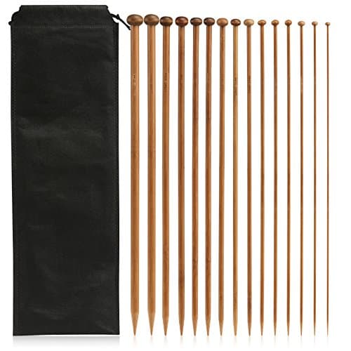 LIHAO Lot de 30 aiguilles à tricoter en bambou (2,0-10,0 mm) de 35 cm de long, aiguilles droites à pointe unique en bois pour pulls, écharpes, chaussettes et châles